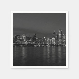 Chicago Nacht Stadtlandschaft Graustufen Serviette