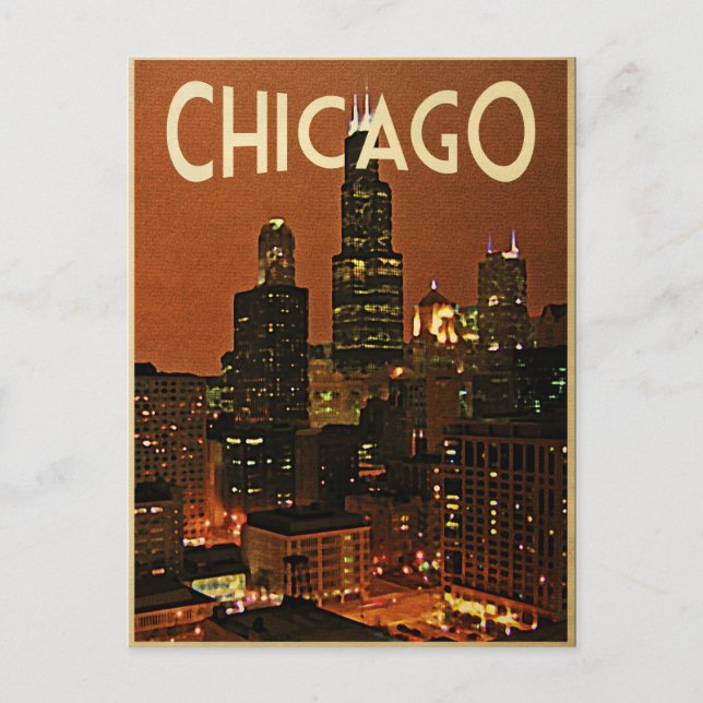 Chicago nachts postkarte (Vorderseite)