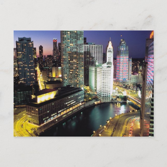 Chicago nachts postkarte (Vorderseite)