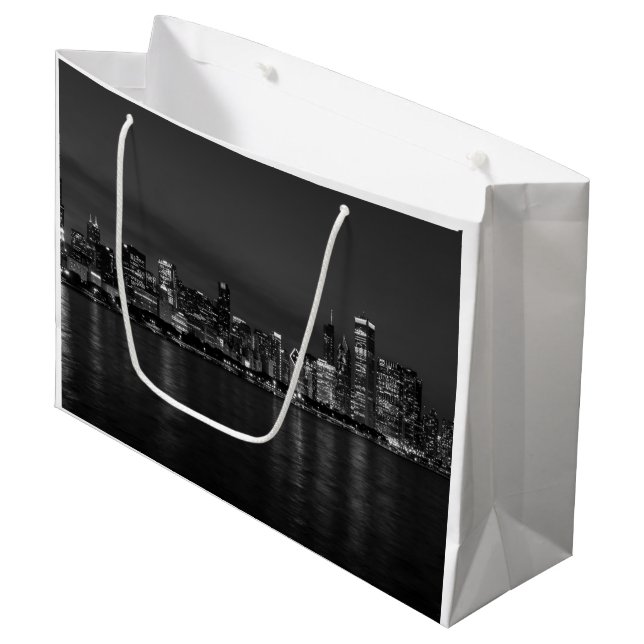 Chicago-NachtStadtbildGrayscale Große Geschenktüte (Vorderseite Schrägansicht)