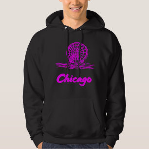 Chicago Navy Pier Riesenrad Neon Pink  Hoodie