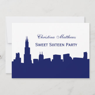 Chicago Navy Skyline Silhouette Sweet 16 Party Einladung