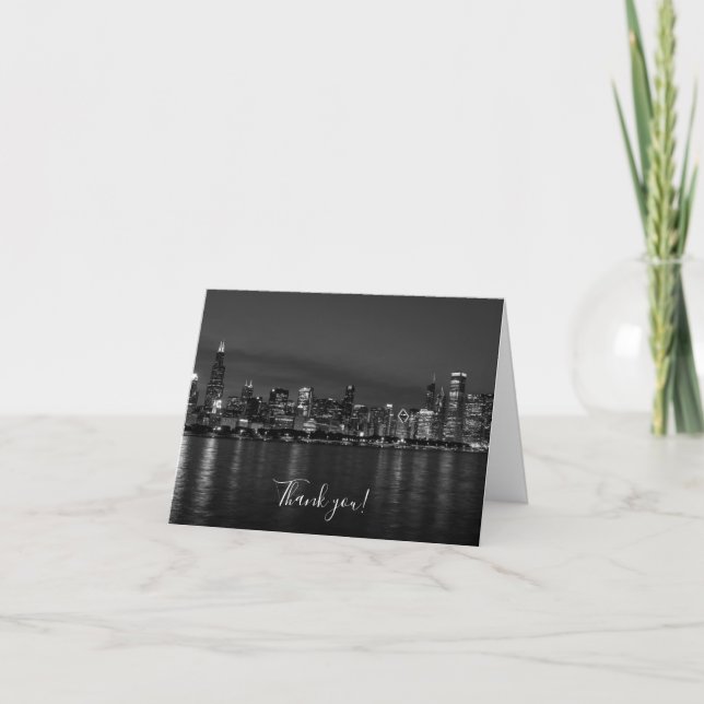 Chicago Night Cityscape Grayscale Danke Karte (Vorderseite)