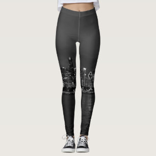 Chicago Night Cityscape Grayscale Leggings