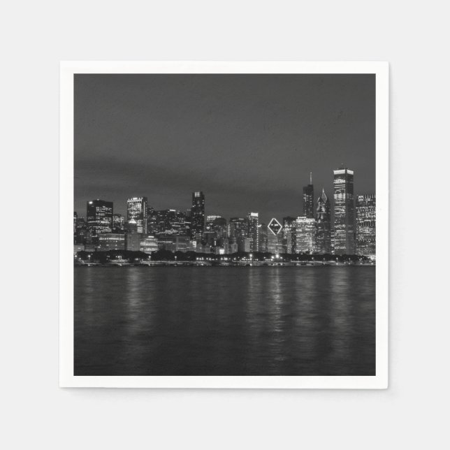 Chicago Night Cityscape Grayscale Serviette (Vorderseite)