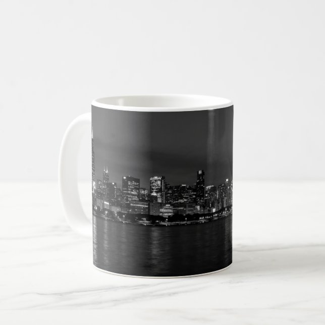 Chicago Night Cityscape Grayscale Tasse (Vorderseite Links)
