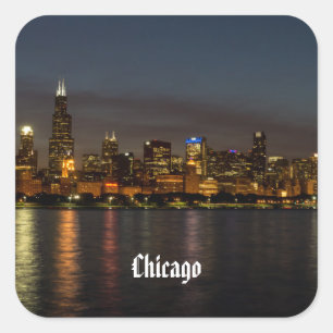 Chicago Night Cityscape Quadratischer Aufkleber