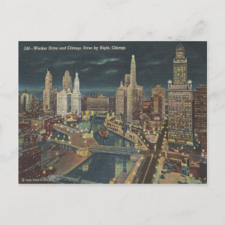 Chicago Night Skyline Postkarte