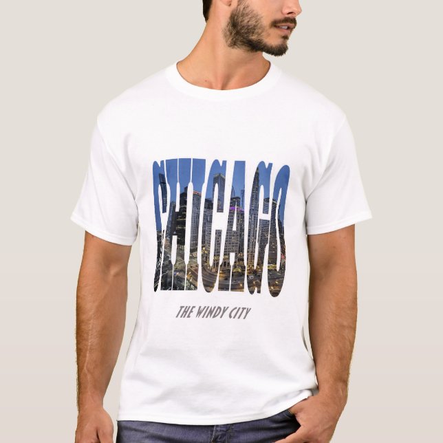 Chicago Night Skyline T-Shirt (Vorderseite)