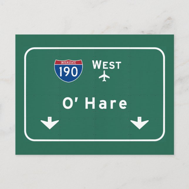 Chicago O'Hare Airport I-190 W Interstate Illinois Postkarte (Vorderseite)