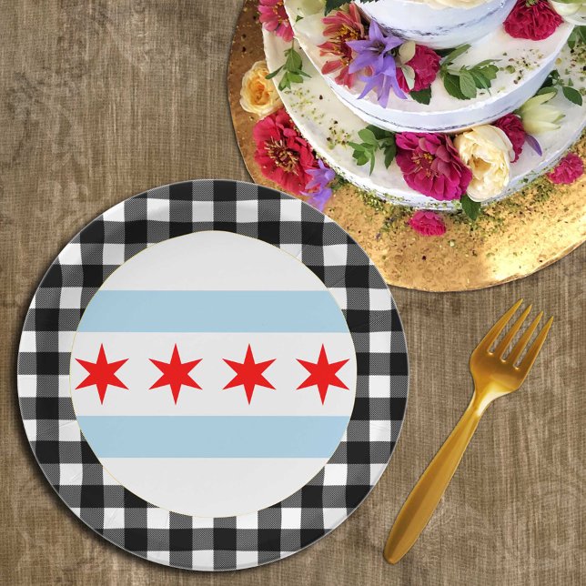 Chicago Plate, Büffel kariert, USA & Chicago Flag Pappteller (Von Creator hochgeladen)