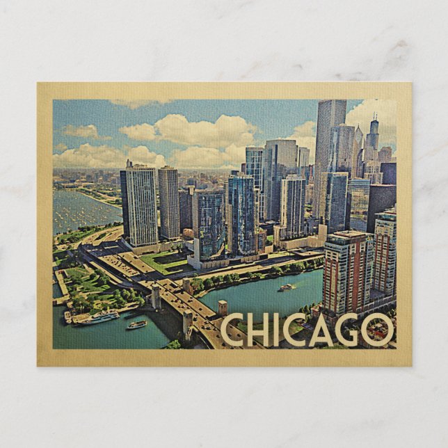 Chicago Postcard Illinois Vintage Travel Postkarte (Vorderseite)