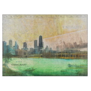 Chicago Postcard Map Cutting Board Schneidebrett