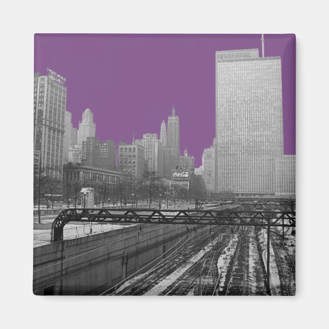 Chicago Rail Yards Eisenbahn Zentrum Foto der 60er Magnet (Vorne)