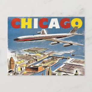 chicago reise tourismus poster retro flugzeug postkarte