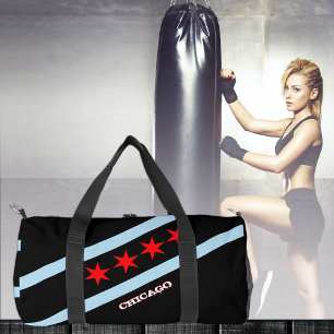 Chicago-Reisetasche, modisch schwarz, Chicago-Flag Duffle Bag