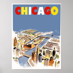 Chicago. Rétro affiche de voyage de style