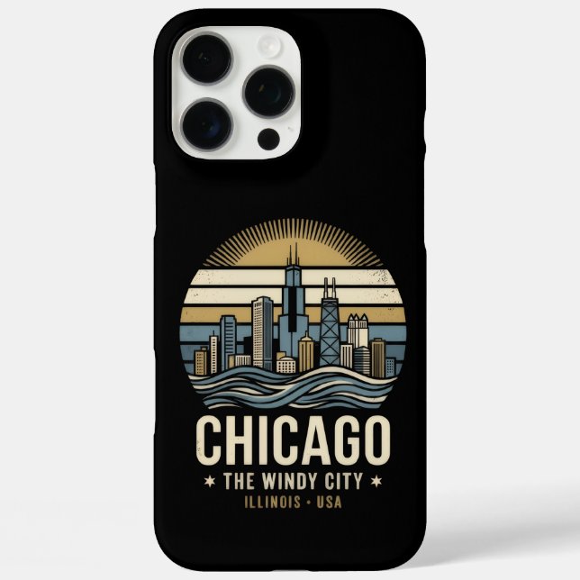 Chicago Retro-Skyline-Reisedesign iPhone 16 Pro Max Hülle (Rückseite)