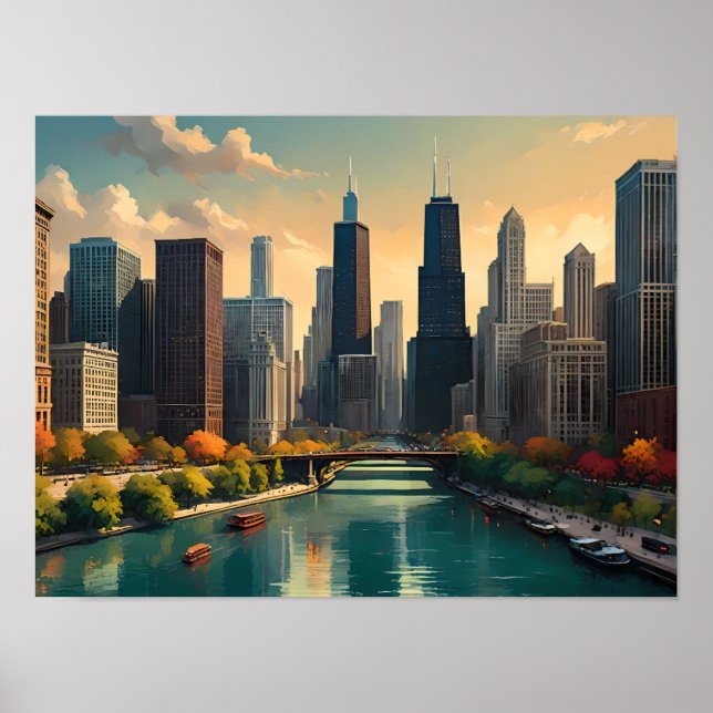 Chicago Retro Vibes - Klassisches Stadtbild Poster (Vorne)