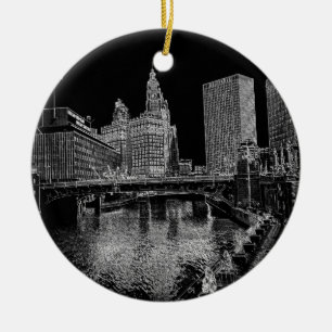Chicago River 1967 Wrigley Building Sun Times Bldg Keramik Ornament