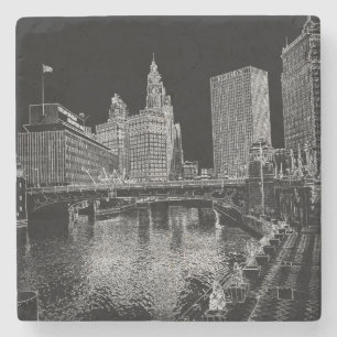 Chicago River 1967 Wrigley Building Sun Times Bldg Steinuntersetzer