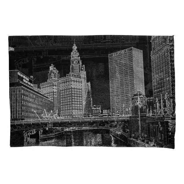 Chicago River 1967 Wrigley Gebäude Sun Times Bldg Kissenbezug (Vorderseite-Links)
