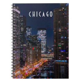 Chicago River at Night Spiral Photo Carnet