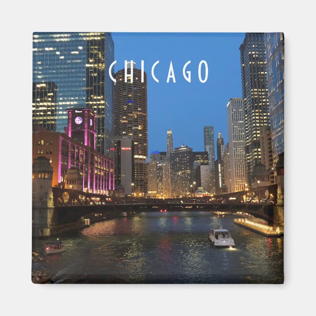 Chicago River bei Nacht Magnet (Vorne)