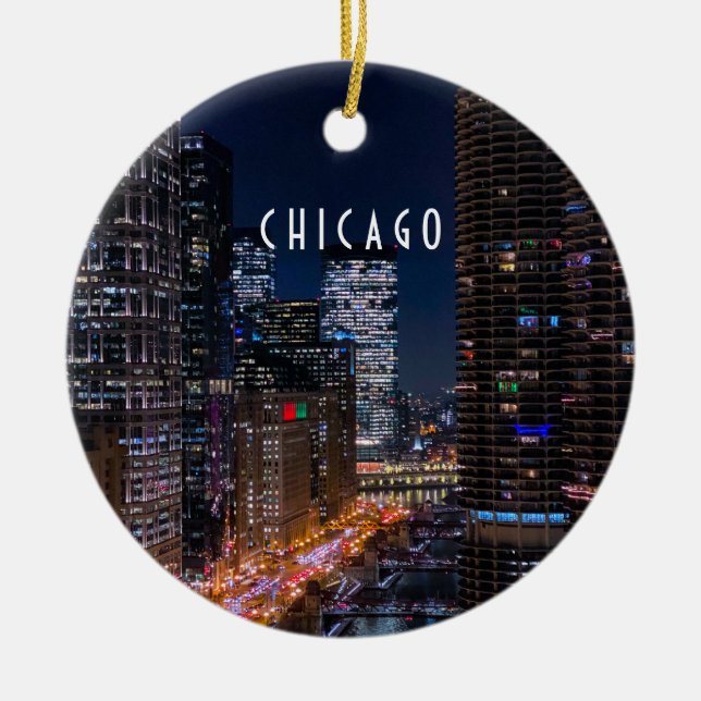 Chicago River bei Night Keramik Ornament (Vorne)