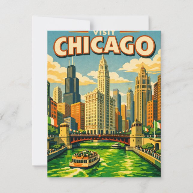 Chicago River Saint Patricks day postcard Mitteilungskarte (Vorderseite)
