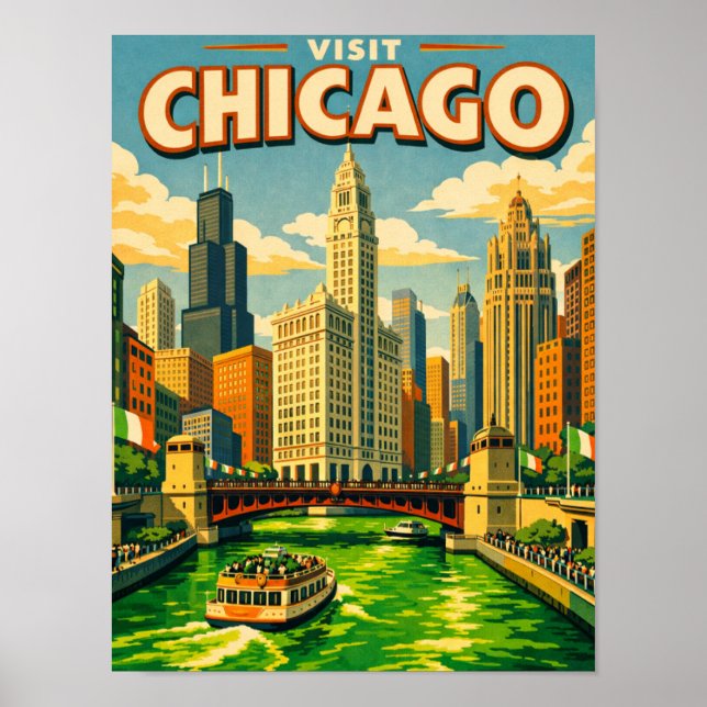Chicago River Saint Patricks day postcard Poster (Vorne)