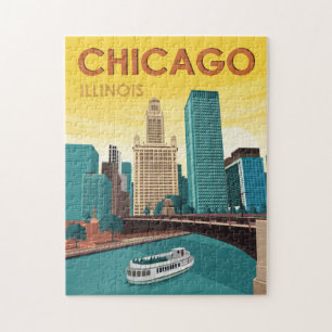 Chicago River Skyline Vintage Reise