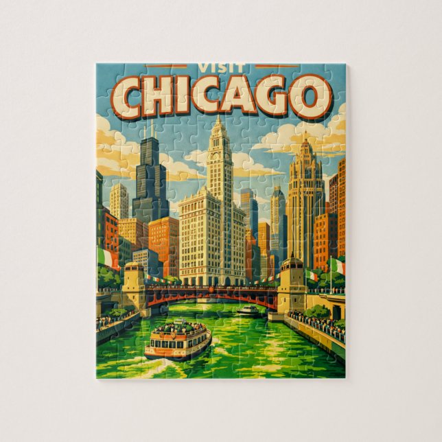 Chicago River St. Patricks Day Postkarte (Vertikal)