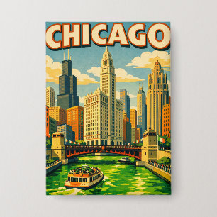 Chicago River St. Patricks Day Postkarte Button
