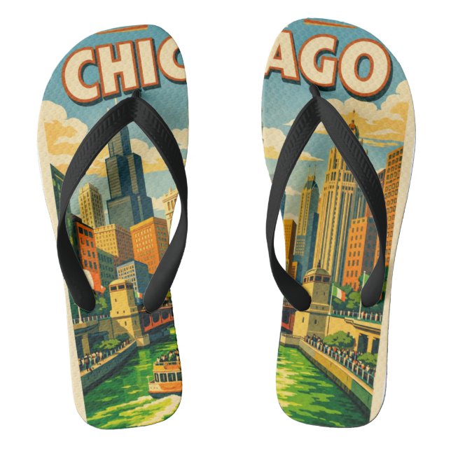 Chicago River St. Patricks Day Postkarte Flip Flops (Fußbett)