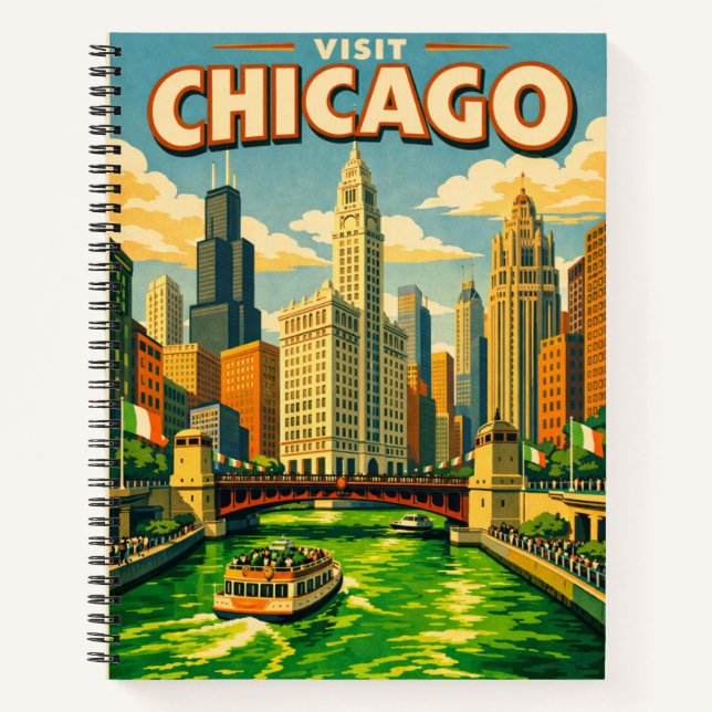 Chicago River St. Patricks Day Postkarte Notizbuch (Vorderseite)
