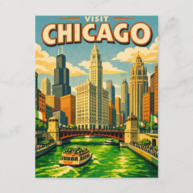 Chicago River St. Patricks Tag Postkarte (Vorderseite)