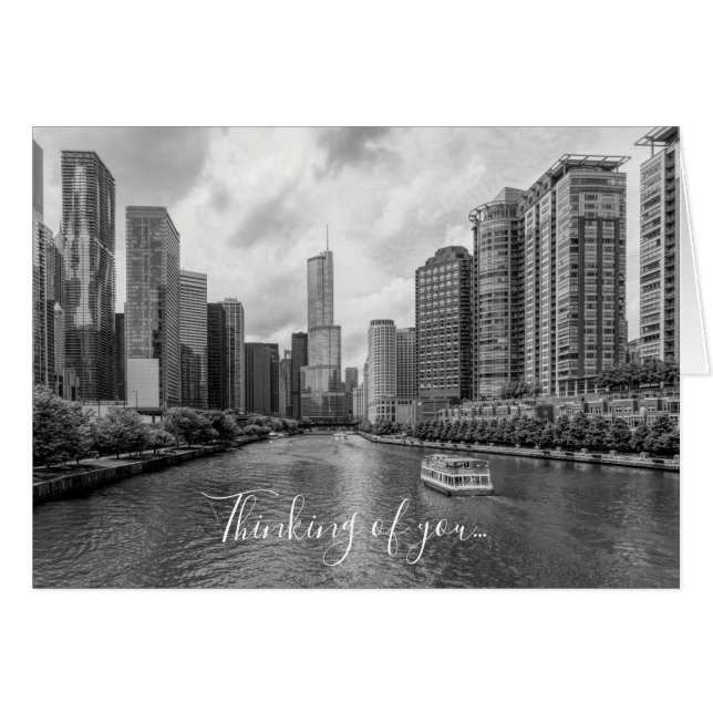Chicago River und Trump Tower Grayscale (Vorderseite (Horizontal))