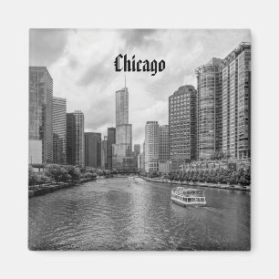 Chicago River und Trump Tower Grayscale Magnet