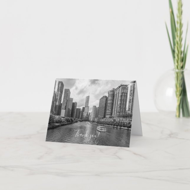 Chicago River und Trump Tower Grayscale Vielen Dan Dankeskarte (Vorderseite)