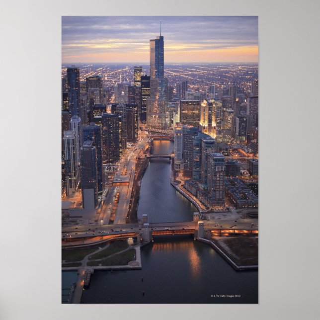 Chicago River und Trump Tower von oben Poster (Vorne)