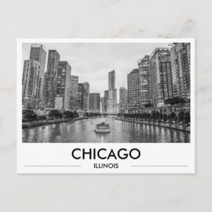 Chicago Riverwalk Schwarzweiß Downtown-Skyline Postkarte