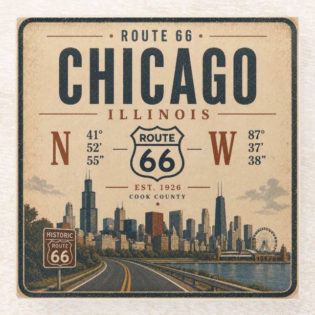 Chicago Route 66 Bar Untersetzer Kunst (Vorderseite)