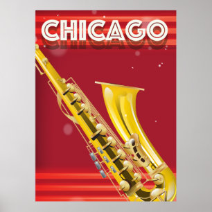 Chicago Saxophon Reiseplakat Druck Poster