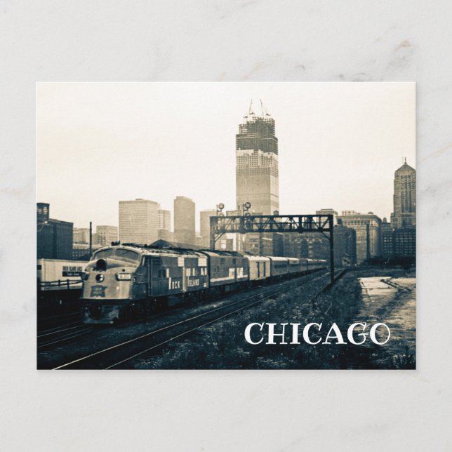 Chicago Sears Tower Construction Train Fotografie Postkarte (Vorderseite)