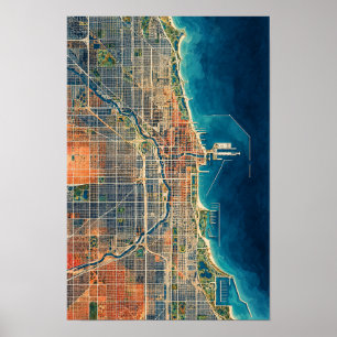 Chicago-Seeblick Luftbild Stadtplan Wandkunst Poster