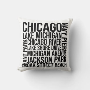 Chicago Sehenswürdigkeiten Typografie - Illinois W Kissen