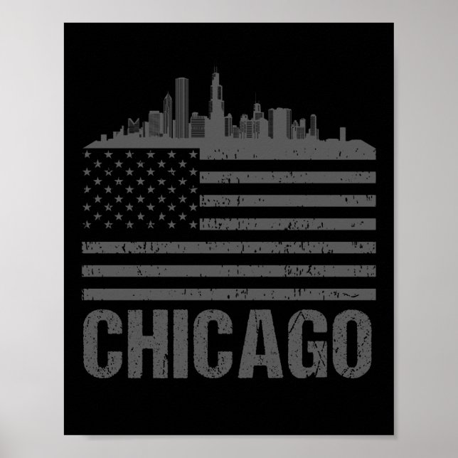 Chicago Silhouette American Flag Vintag City Gift Poster (Vorne)
