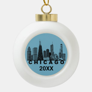 Chicago-Silhouette Keramik Kugel-Ornament