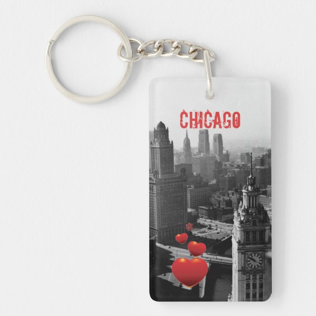 Chicago Skyline1930 von oben genannter Ansicht Schlüsselanhänger (Vorderseite)